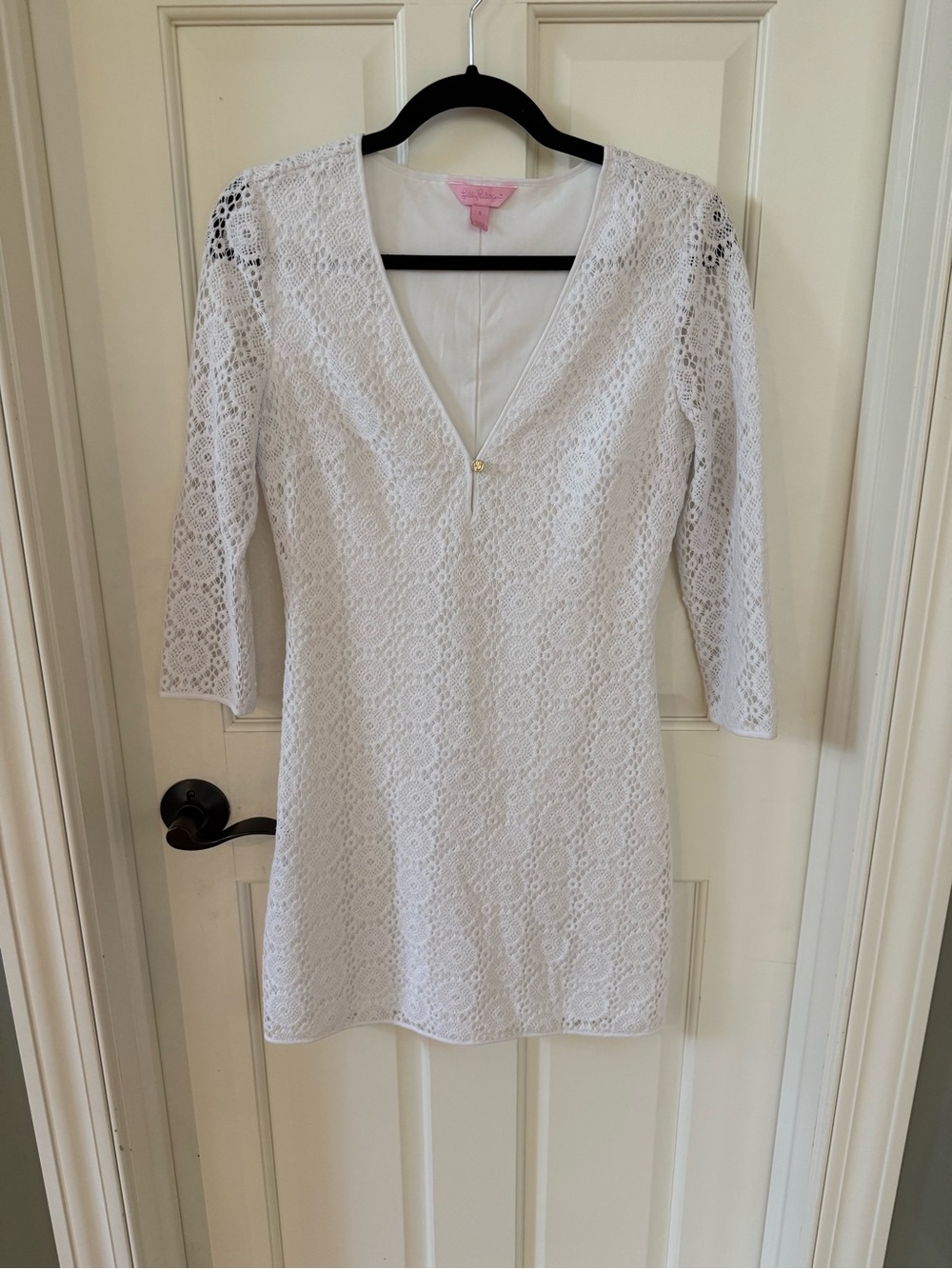 Lilly Pulitzer White Lace Shift Dress 3/4 Sleeve Size Small